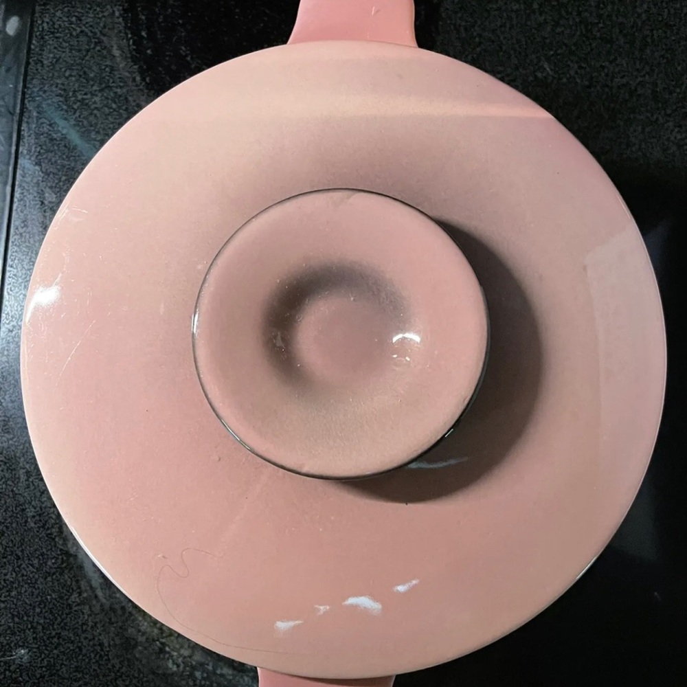 RARE 1950's Hull Pink & Black USA #35 1.5 qt round divided dish